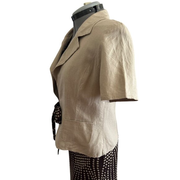 Dress Barn Brown & Beige Polka Dot Maxi Dress With Tan Linen Blend Blazer Sz 8 - Picture 6 of 16